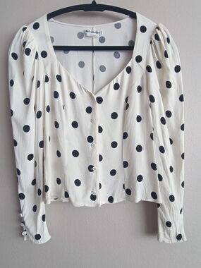 Reformation Polka Dot Puff Sleeve Button-Front Blouse Size XS